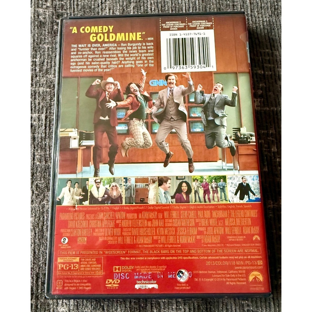 Paramount Anchorman 2 The Legend Continues DVD Excellent Comedy - Picture 2 of 5